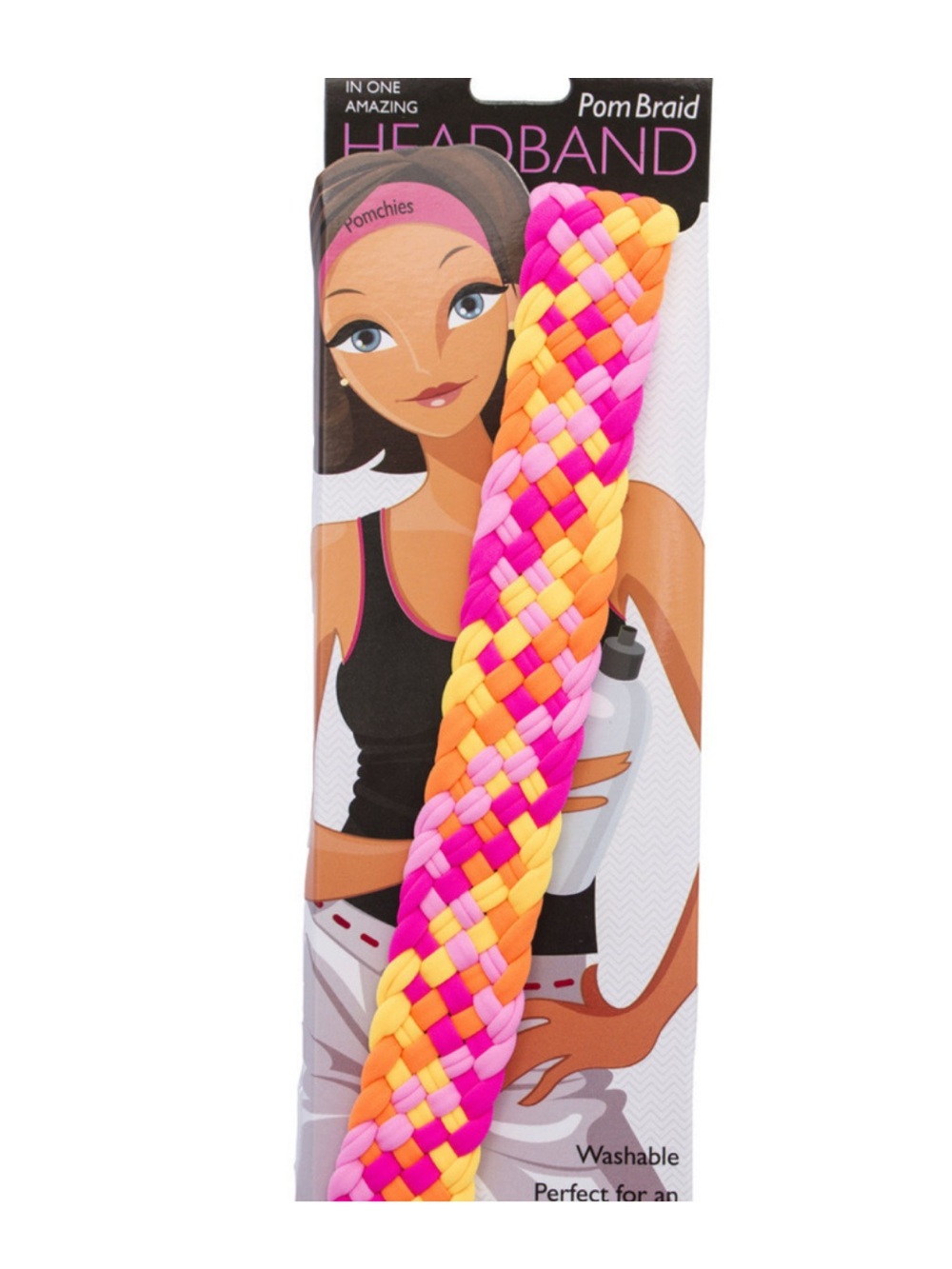 Pomchies Pom Braid Headband - Pink, Yellow & Orange